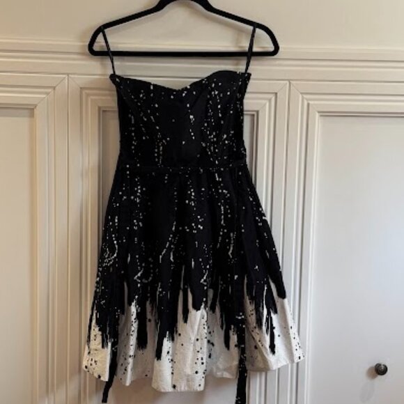 Dorothy Perkins Black & White Splatter Strapless Dress - Picture 1 of 3